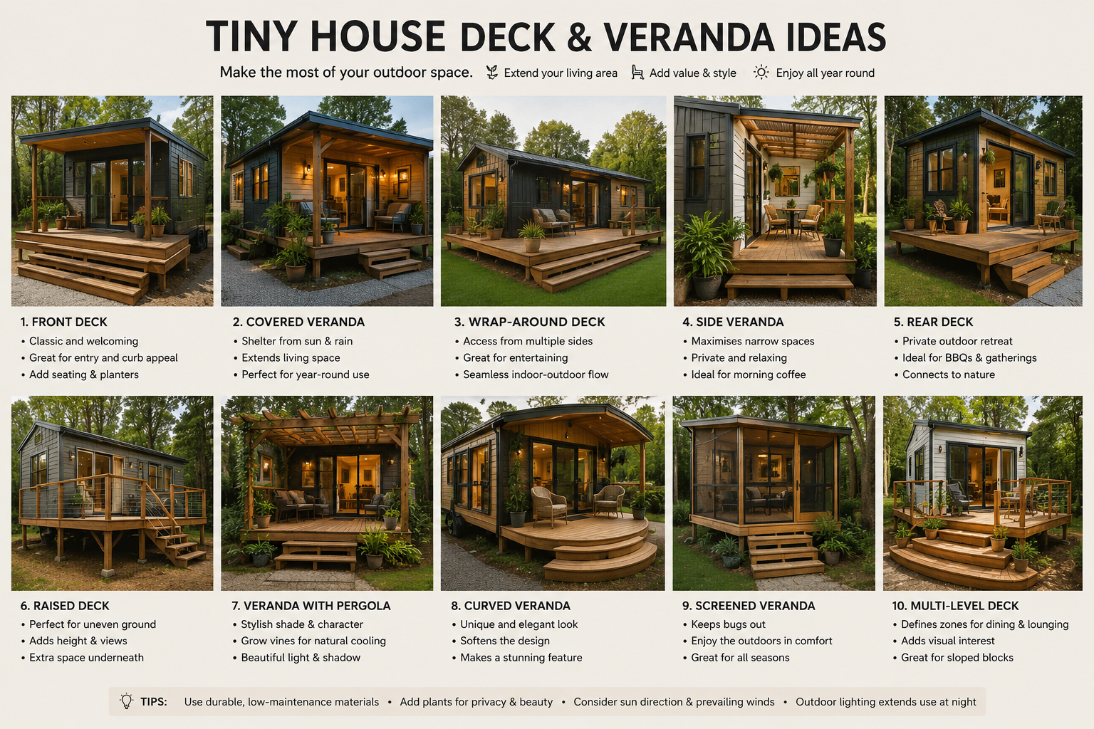 Tiny house deck and veranda
