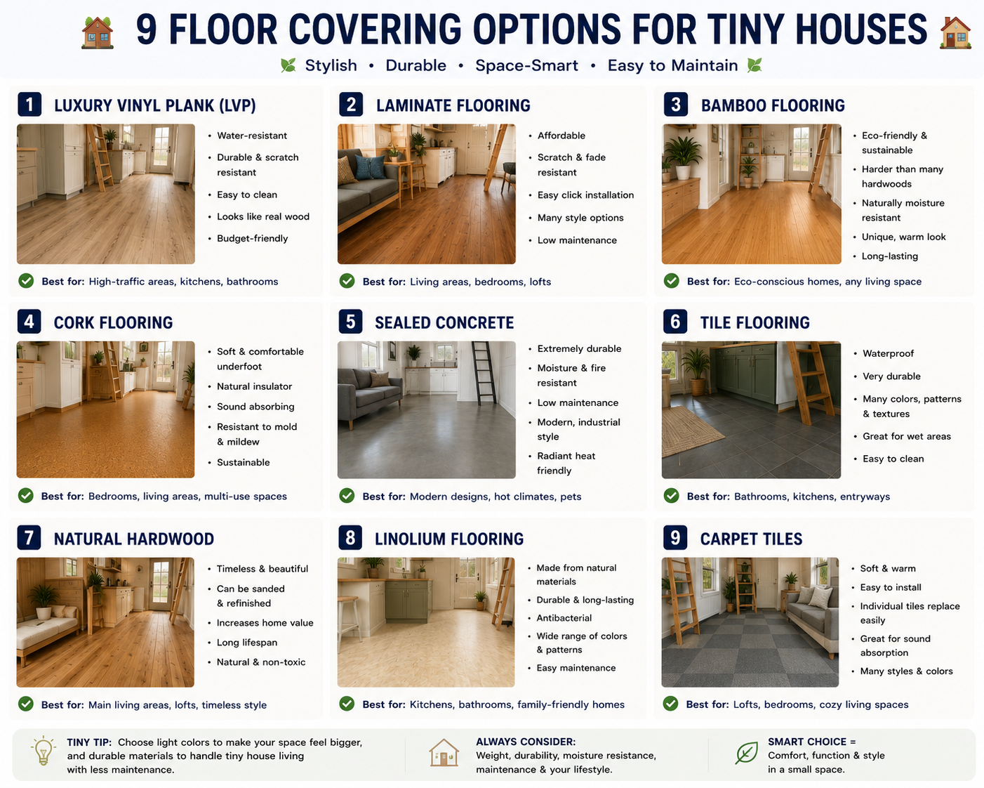 Tiny house flooring and floor covering options