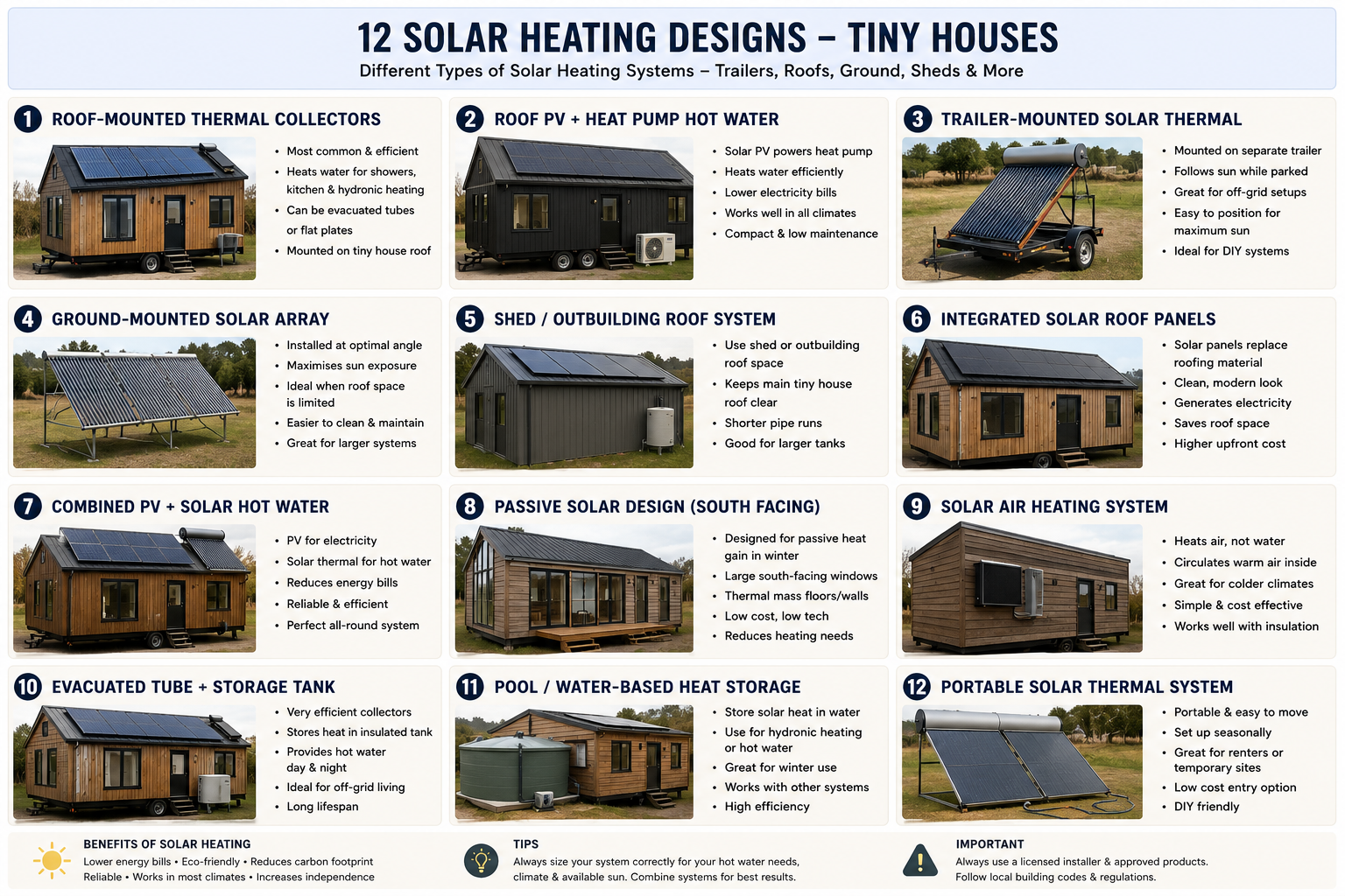 Tiny house solar heating and hot water options